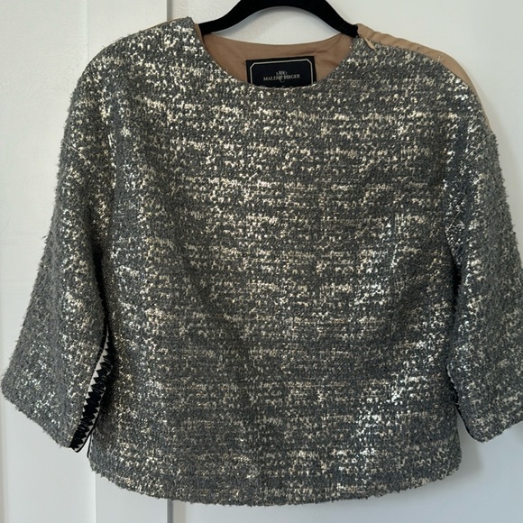 Malene Birger Noelio Metallic Twill Wool Silk Satin Boxy Top Size 32 - Picture 3 of 11